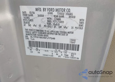 2006 Lincoln Mark Lt z USA, uszkodzony, nr VIN 5LTPW185X6FJ17249